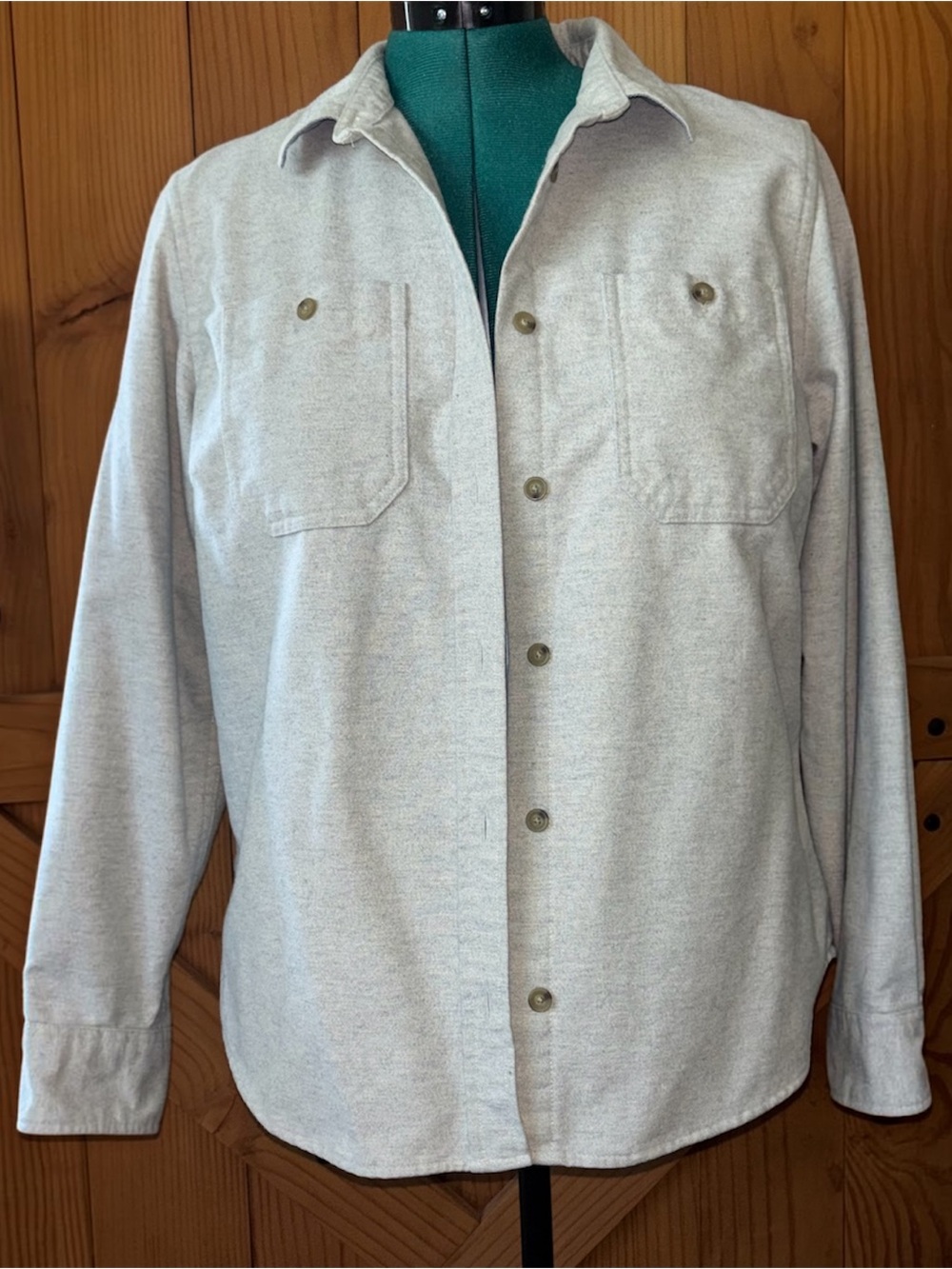 L.L.Bean Gray Button Up Shirt Medium Chamois Workwear Long Sleeve